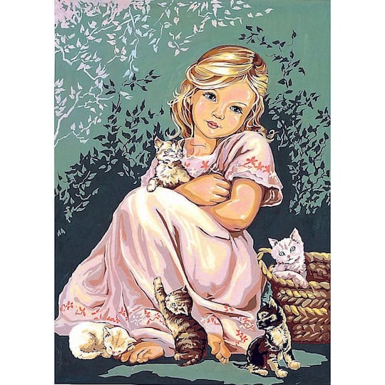 Seg De Paris Little Girl with Cats Printed Tapestry Needlepoint Canvas
